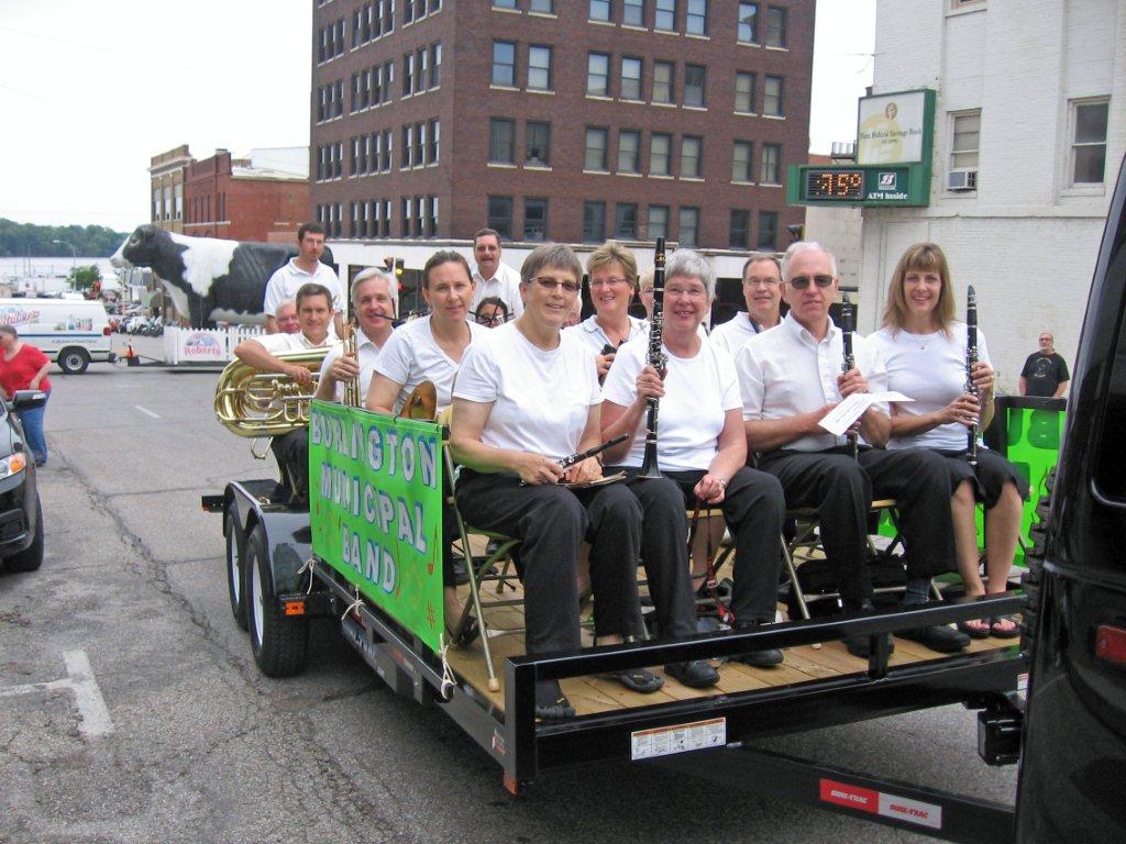 The Burlington Municipal Band rides a Thomann Trailer in the 2011 Steamboat Days Parade